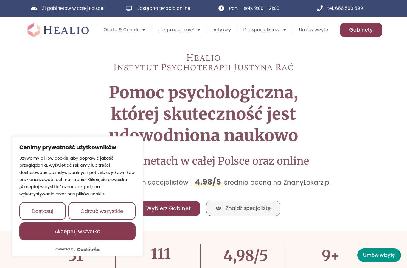 Zrzut strony głównej rac-psychoterapia.pl z 25 września 2026