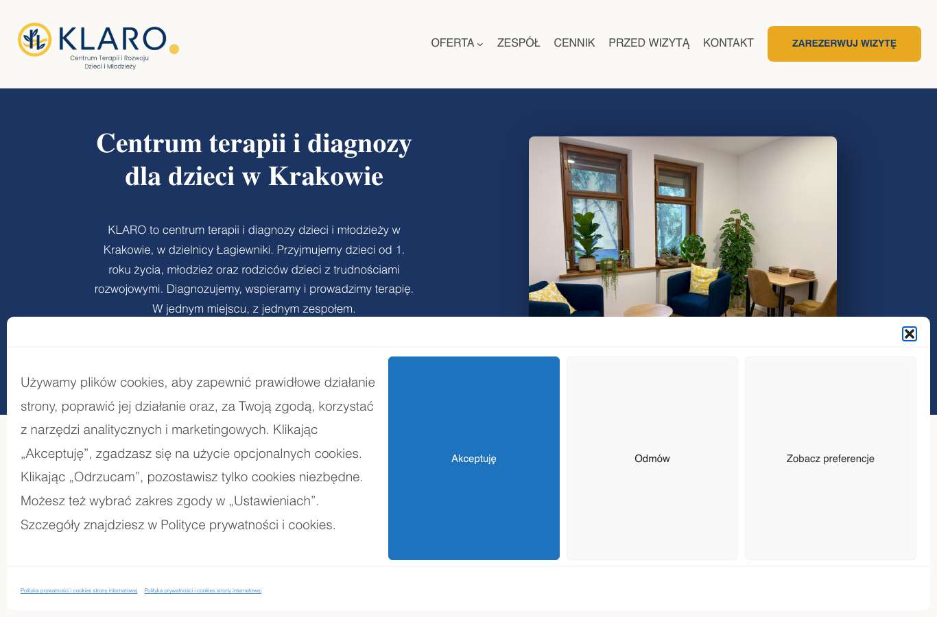 Zrzut strony głównej klarocentrum.pl z 25 września 2026