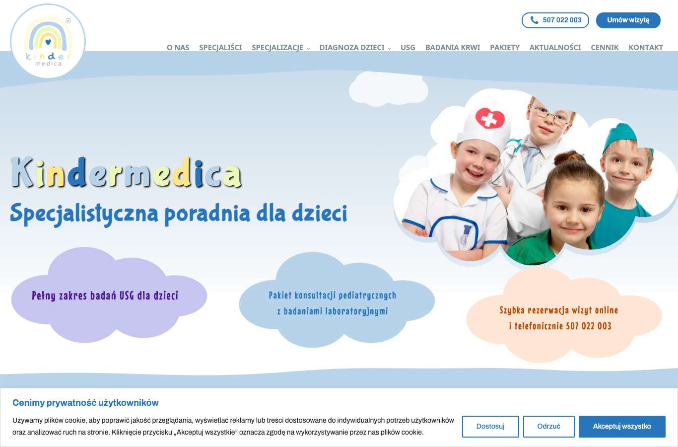Zrzut strony głównej kindermedica.pl z 25 września 2026