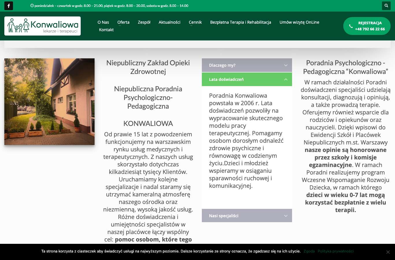 Zrzut strony głównej konwaliowa.pl z 25 września 2026